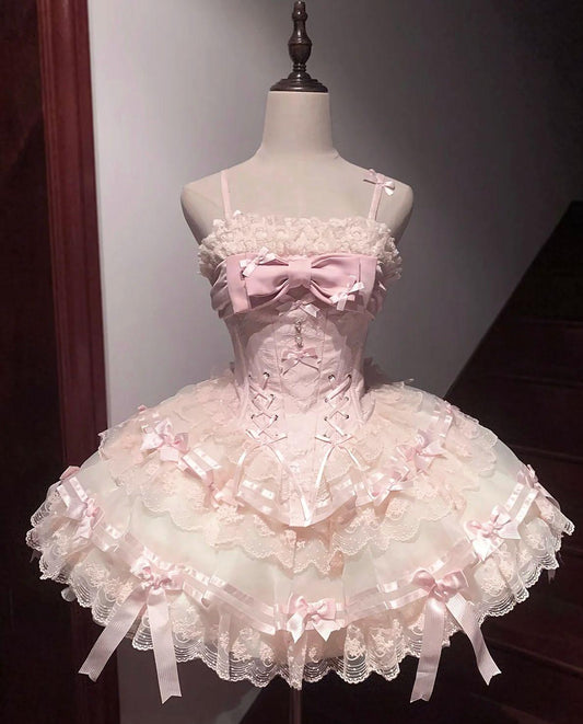 Pretty Pink Ball Gown Spaghetti Straps Tulle Lace With Bow Short Homecoming Dress 17th Birthday Outfits C5733