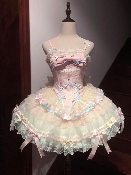 Unique Ball Gown Spaghetti Straps Tulle Lace With Bow Short Homecoming Dress 17th Birthday Outfits C5734