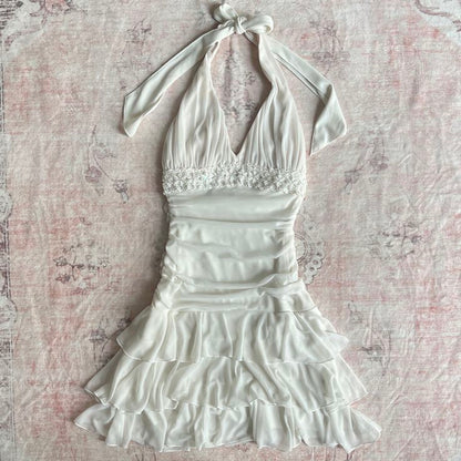 Robe de soirée courte élégante en mousseline de soie, coupe licou, coupe trapèze, tenue pour 18e anniversaire, C5735