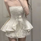 Robe de soirée courte en satin et dentelle, coupe trapèze, sans bretelles, tenue d'anniversaire pour 19 ans, C5738