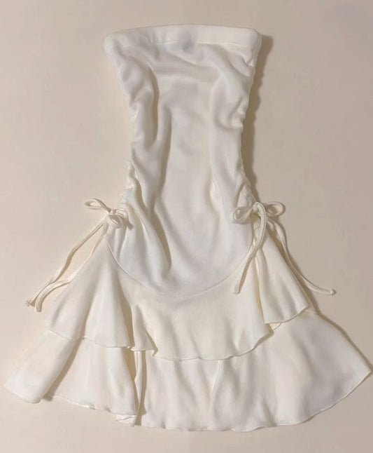 Elegant A Line Strapless Satin Layer Short Homecoming Dress 20th Birthday Outfits C5740