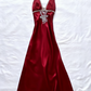 Robe de bal longue en satin à col licou et perles, coupe trapèze, modeste, C5742