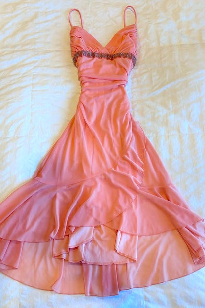 Robe de bal longue en mousseline de soie, coupe trapèze, bretelles spaghetti, robe de soirée unique C5755