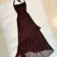 Robe de bal longue en mousseline de soie brillante, coupe licou, paillettes, robe de soirée C5759