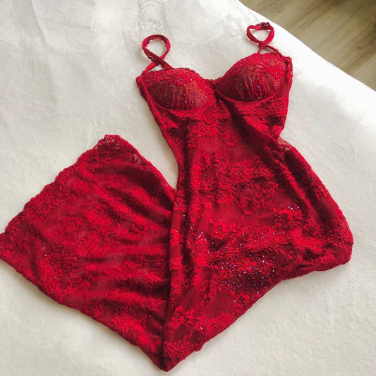 Robe de bal longue rouge sexy à bretelles spaghetti et dentelle perlée, style sirène, C5764
