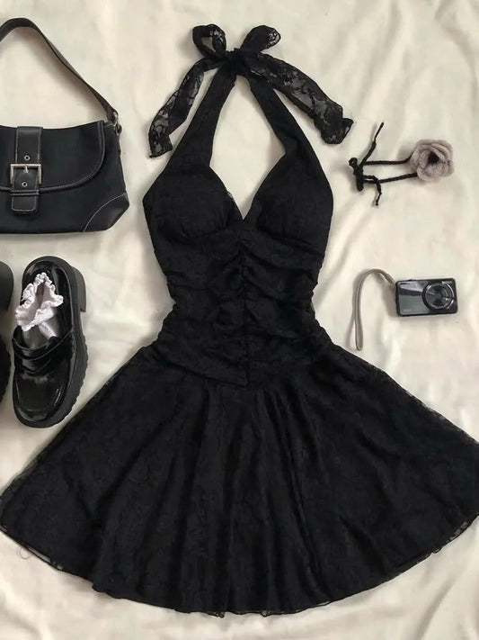 Sexy A Line Halter Black Lace Short Homecoming Dress 20th Birthday Outfits C5782