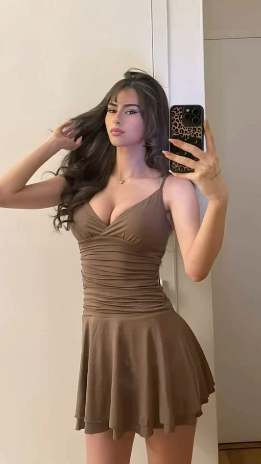 Sexy Brown A Line Spaghetti Straps Satin Short Homecoming Dress 19th Birthday Outfits C5785