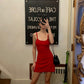 Burgundy Sheath Mermaid Spaghetti Straps Satin Short Homecoming Dress 20th Birthday Outfits C5799