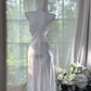 Charming Mermaid White Spaghetti Straps Satin Beads Tea Length Homecoming Dress 21th Birthday Outfits C5804