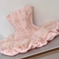 Pink Ball Gown Strapless Satin Lace Short Homecoming Dress 17th Birthday Outfits C5809