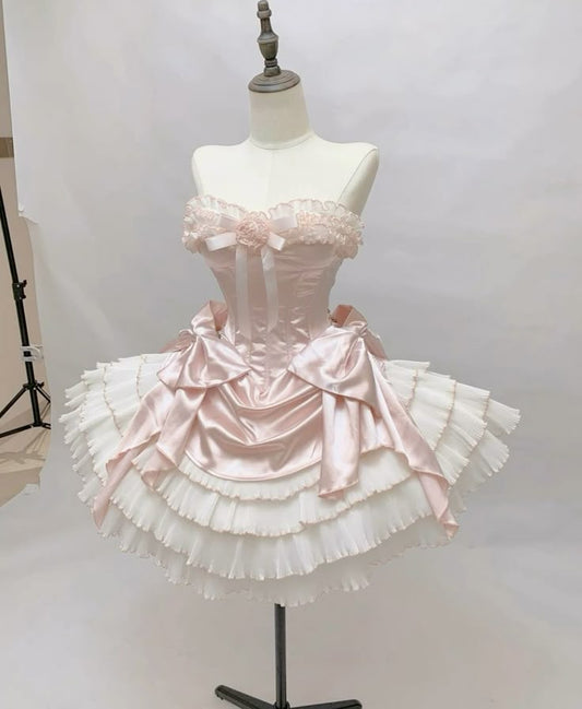 Sweet 16th Pink Sweetheart Satin Layer Short Homecoming Dress Birthday Outfits C5818