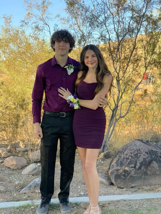 Grape Mermaid Spaghetti Straps Satin Short Homecoming Dress 21th Birthday Outfits C5820
