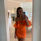 Classy Mermaid Off The Shoulder Orange Satin Short Homecoming Dress 18th Birthday Outfits C5823