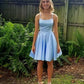 Cute A Line Spaghetti Straps Pale Blue Satin Short Homecoming Dress 17th Birthday Outfits C5826