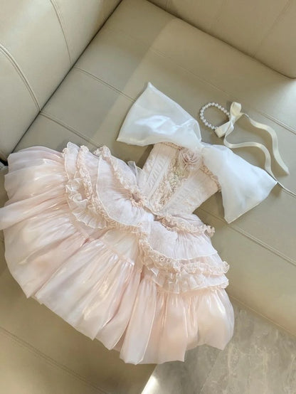 Sweet 16th Pink Ball Gown Off The Shoulder Satin Chiffon Short Homecoming Dress Birthday Outfits C5831