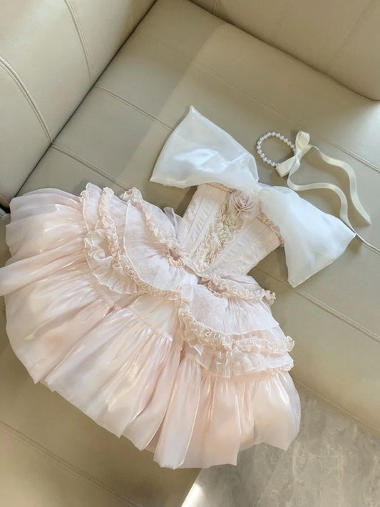 Sweet 16th Pink Ball Gown Off The Shoulder Satin Chiffon Short Homecoming Dress Birthday Outfits C5831