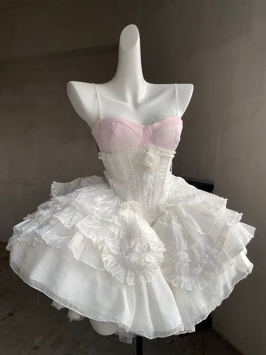 Style Cute 16th Ball Gown Spaghetti Straps Satin Lace Short Homecoming Dress Birthday Outfits C5833