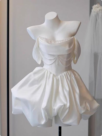 Pretty Ball Gown Off The Shoulder Satin Beads Short Homecoming Dress 18th Birthday Outfits C5834