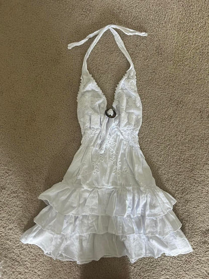 Retro A Line Halter Satin Layer Short Homecoming Dress 19th Birthday Outfits C5835