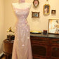 Aesthetic Mermaid Strapless Tulle Applique Long Prom Dresses Formal Dress C5839