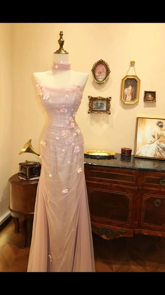 Aesthetic Mermaid Strapless Tulle Applique Long Prom Dresses Formal Dress C5839