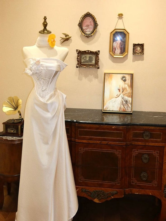 Style Classy Mermaid Strapless Satin Applique Long Prom Dress,Wedding Dress,Formal Dress C5841