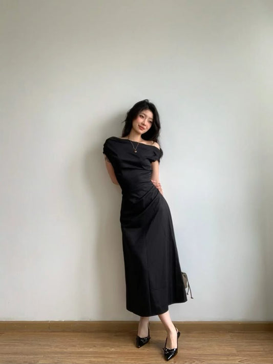 Black Simple Mermaid Off The Shoulder Satin Long Prom Dress,Formal Dress C5842