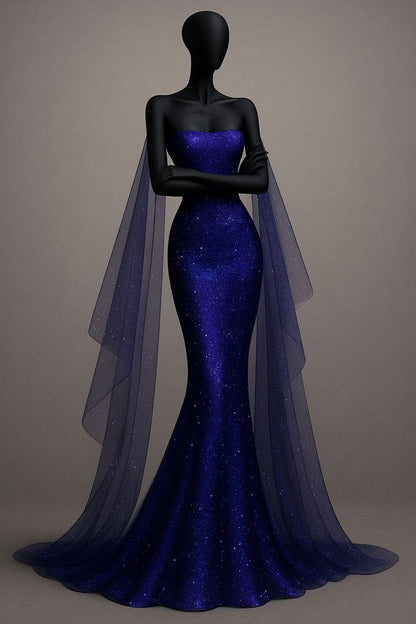 Special Shiny Mermaid Strapless Satin Sequin Long Prom Dress,Formal Dress C5844