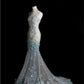 Style Classy Chinese Neck Mermaid Tulle Sequin Applique Long Prom Dress,Formal Dress C5850