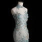 Style Classy Chinese Neck Mermaid Tulle Sequin Applique Long Prom Dress,Formal Dress C5850