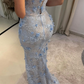 Gorgeous Mermaid Spaghetti Straps Satin Applique Long Prom Dress,Formal Dress C5856