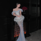 Romantic Mermaid Off The Shoulder Tulle Sequin Tassel Long Prom Dress,Formal Dress C5857