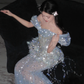 Romantic Mermaid Off The Shoulder Tulle Sequin Tassel Long Prom Dress,Formal Dress C5857