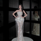 Luxurious Mermaid Strapless Tulle Sequin Tassel Long Prom Dress,Formal Dress C5858
