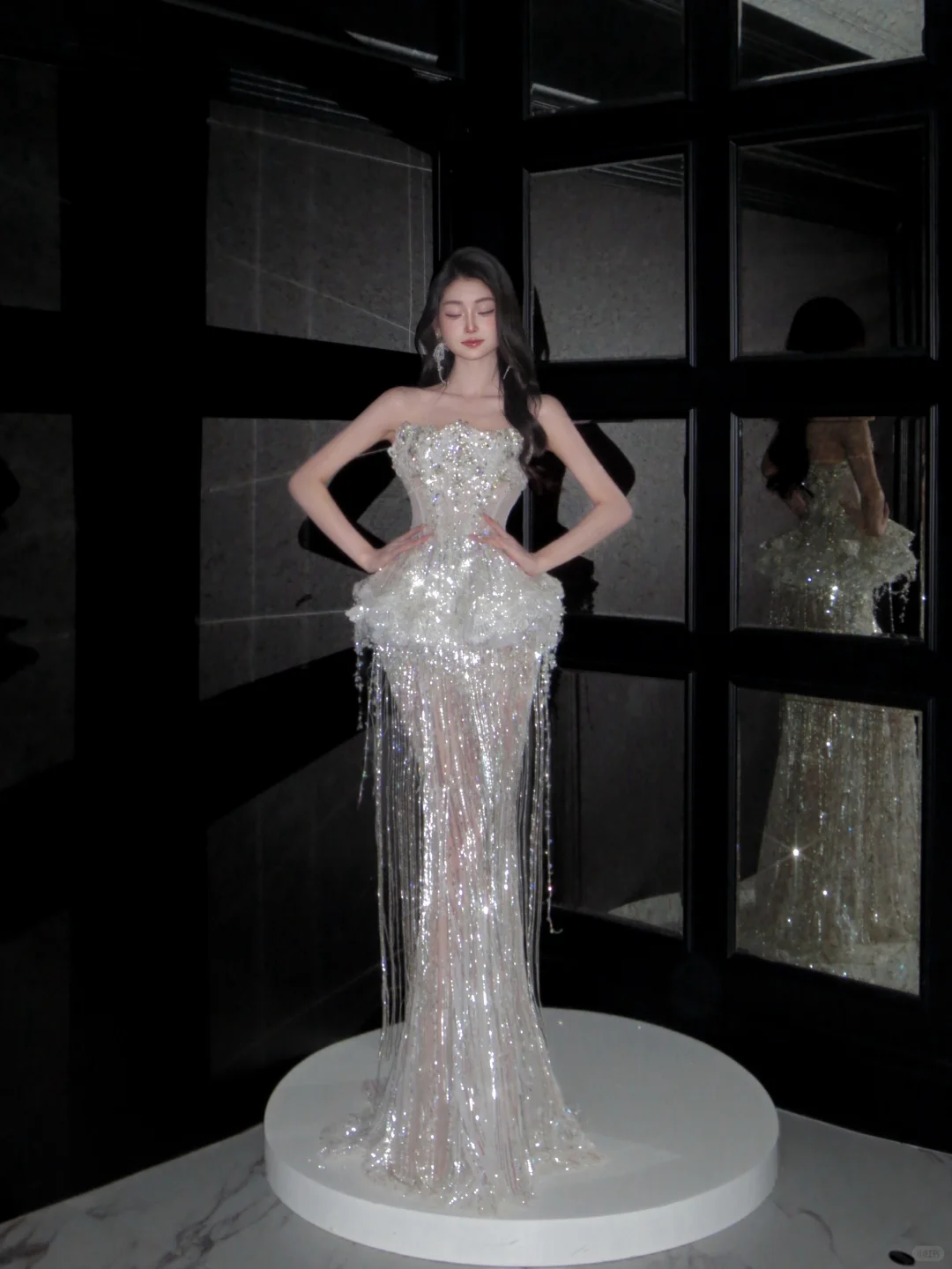 Luxurious Mermaid Strapless Tulle Sequin Tassel Long Prom Dress,Formal Dress C5858