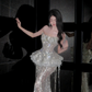 Luxurious Mermaid Strapless Tulle Sequin Tassel Long Prom Dress,Formal Dress C5858