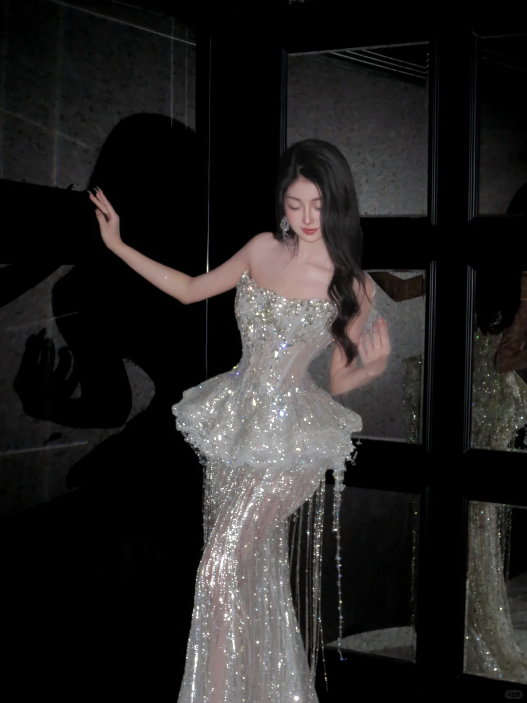 Luxurious Mermaid Strapless Tulle Sequin Tassel Long Prom Dress,Formal Dress C5858