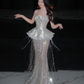 Luxurious Mermaid Strapless Tulle Sequin Tassel Long Prom Dress,Formal Dress C5858