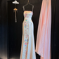 Modest Mermaid Spaghetti Straps Satin Embroidery Long Prom Dress,Formal Dress C5859