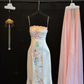 Modest Mermaid Spaghetti Straps Satin Embroidery Long Prom Dress,Formal Dress C5859