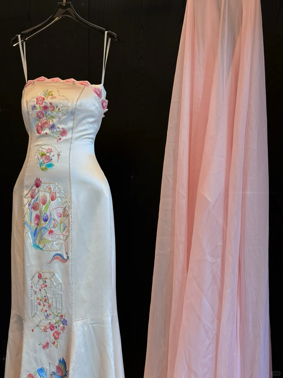 Modest Mermaid Spaghetti Straps Satin Embroidery Long Prom Dress,Formal Dress C5859