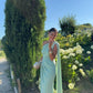 Elegant Mermaid One Shoulder Sage Satin Pleated Long Prom Dress,Formal Dress C5862