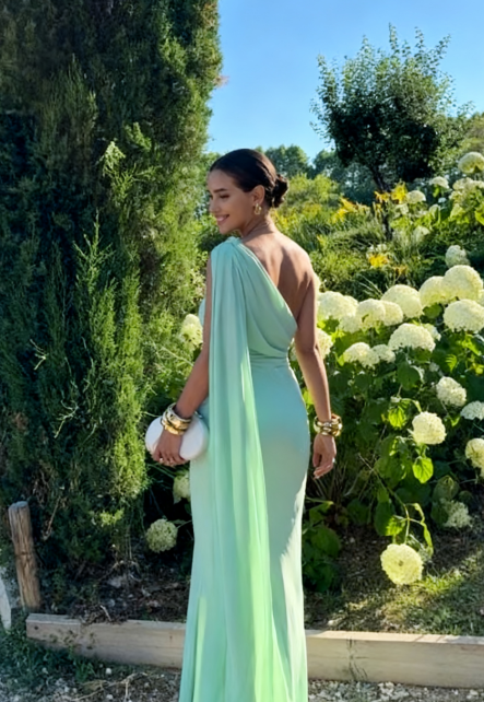 Elegant Mermaid One Shoulder Satin Pleated Long Prom Dress,Formal Dress C5862