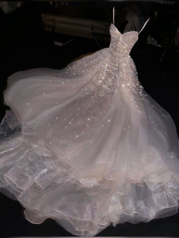 Pretty Ball Gown Spaghetti Straps Chiffon Sequin Long Prom Dress,Formal Dress C5865