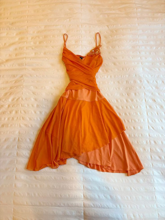 Vintage A Line Spaghetti Straps Orange Chiffon Short Homecoming Dress 18th Birthday Outfits C5868