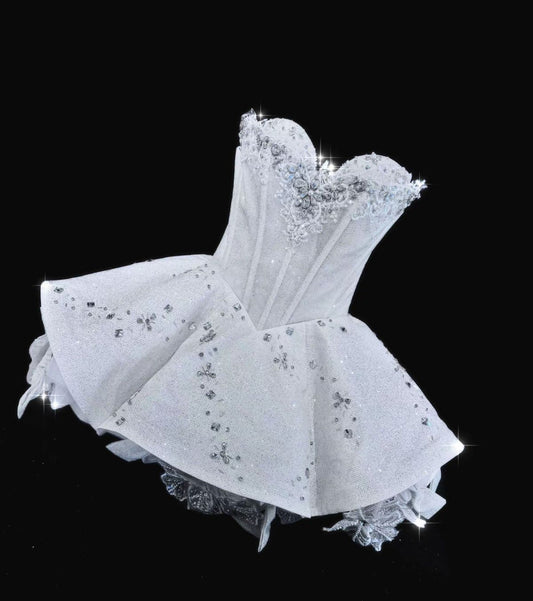 Cute White Ball Gown Sweetheart Satin Beads Short Homecoming Dress 17th Birthday Outfits C5873