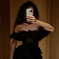 Lovely A Line Off The Shoulder Black Chiffon Short Homecoming Dress 18th Birthday Outfits C5878