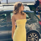 Pastel Yellow Mermaid Spaghetti Straps Satin Short Homecoming Dress 19th Birthday Outfits C5881