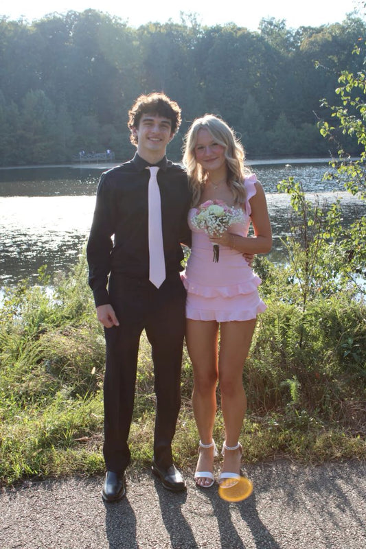 Pink Mermaid Spaghetti Straps Satin Chiffon Ruffles Short Homecoming Dress 19th Birthday Outfits C5885