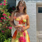 Sexy A Line Spaghetti Straps Printed Chiffon Short Homecoming Dress 21th Birthday Outfits C5887